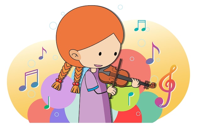 Vecteur gratuit a, girl, jouer, violon, dessin animé