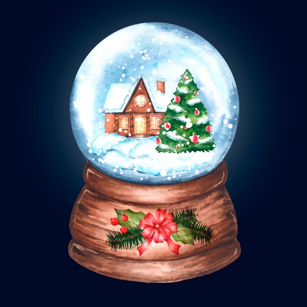 Globe boule de neige de Noël aquarelle