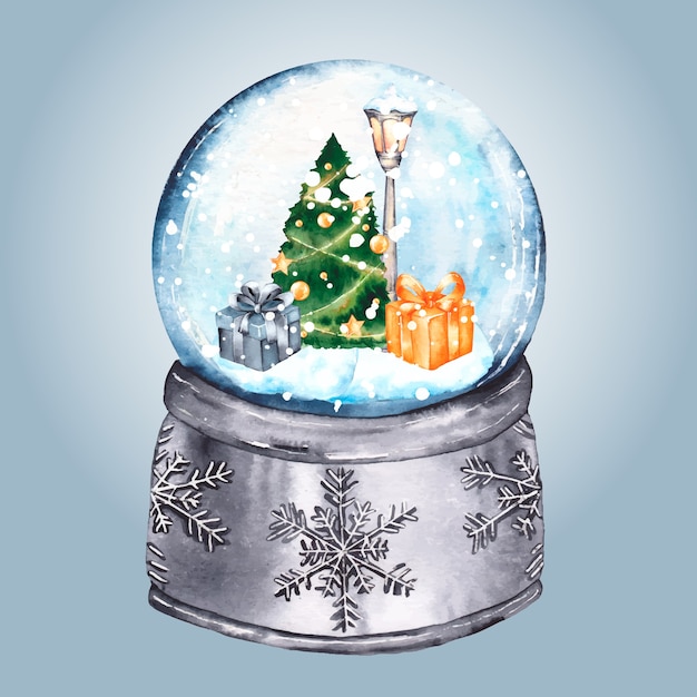 Globe boule de neige de Noël aquarelle