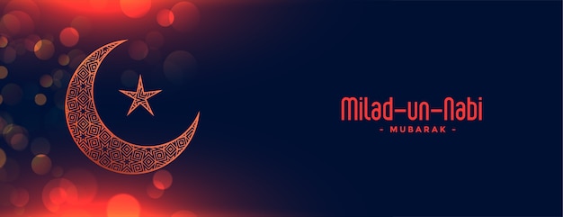Vecteur gratuit glowing milad un nabi mubarak moon nand star banner