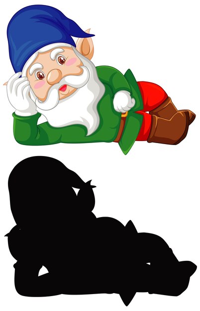 Gnome en couleur et silhouette en personnage de dessin animé sur blanc