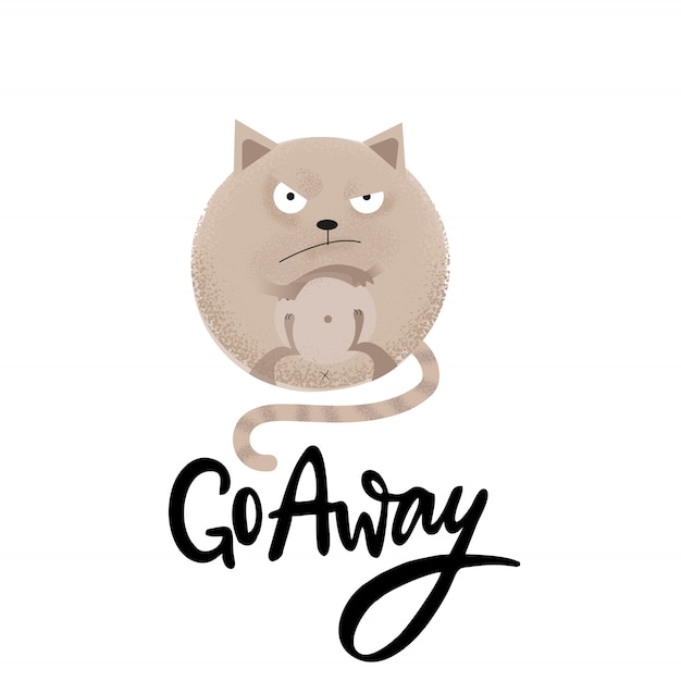 Go Away Citation Drole D Humour Noir Avec Un Chat Rond En Colere Vecteur Premium