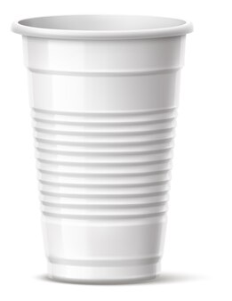 Gobelet jetable blanc. maquette de conteneur de tasse en plastique dans un style réaliste isolé sur fond blanc