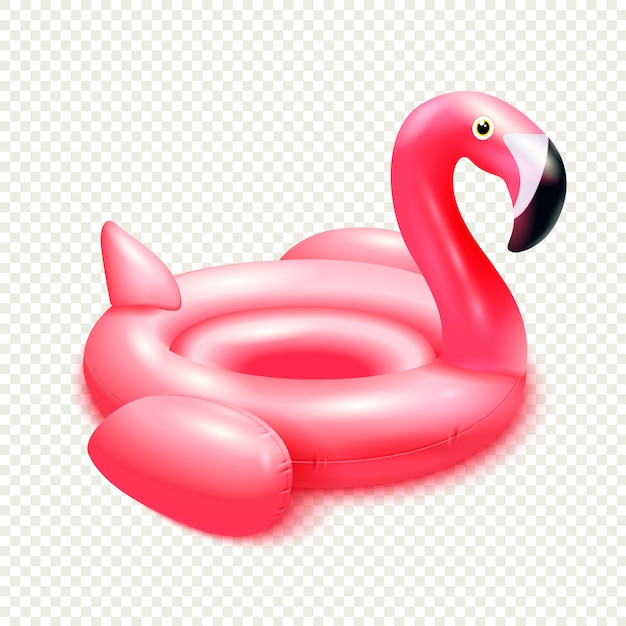 Vecteur gratuit gonflable en caoutchouc jouet flamant rose natation composition anneaux avec image de flexible élastique violet oiseau chambre à air