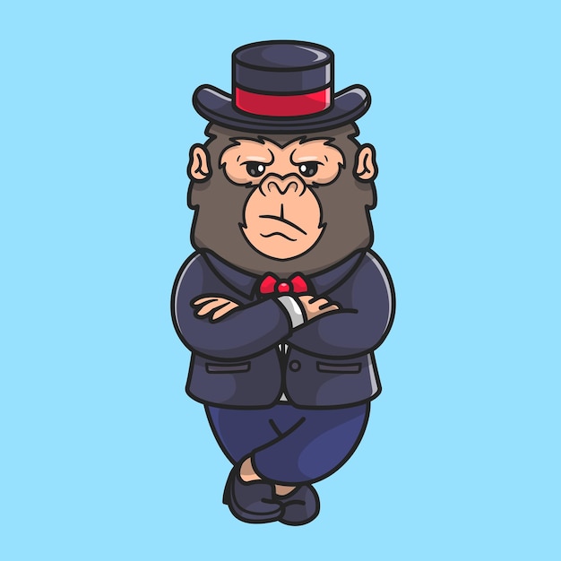 Vecteur gratuit gorille d'affaires mignon portant un manteau et des bras croisés cartoon vector icon illustration. entreprise animale