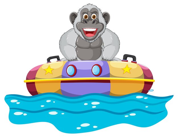 Un gorille heureux sur un bateau coloré