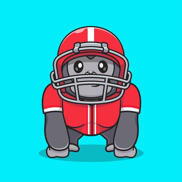 Vecteur gratuit gorille mignon jouant au ballon de rugby cartoon vector icon illustration. concept d'icône de sport animal isolé