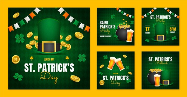 Vecteur gratuit gradient instagram publie une collection pour la célébration de la fête de saint patrick