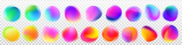 Vecteur gratuit gradient radial abstrait flou violet néon cercle abstrait bleu jaune et rouge étiquette de point cyber vecteur glow rond isolé élément de couleur douce défini pour le titre tache holographique futuriste