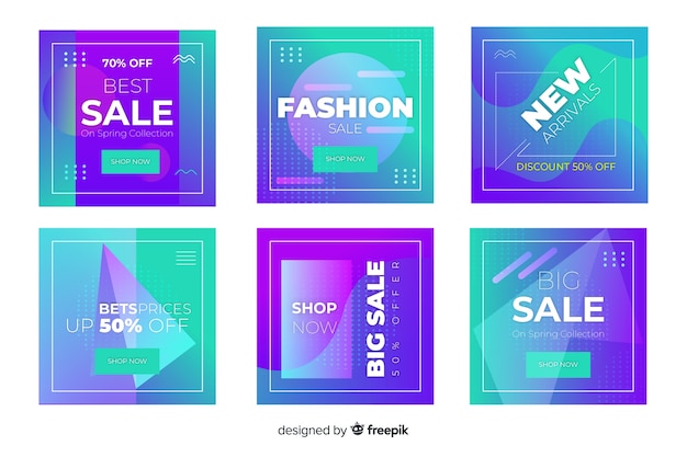 Vecteur gratuit gradient de vente instagram post set