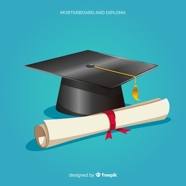 Graduation cap et diplôme avec design plat