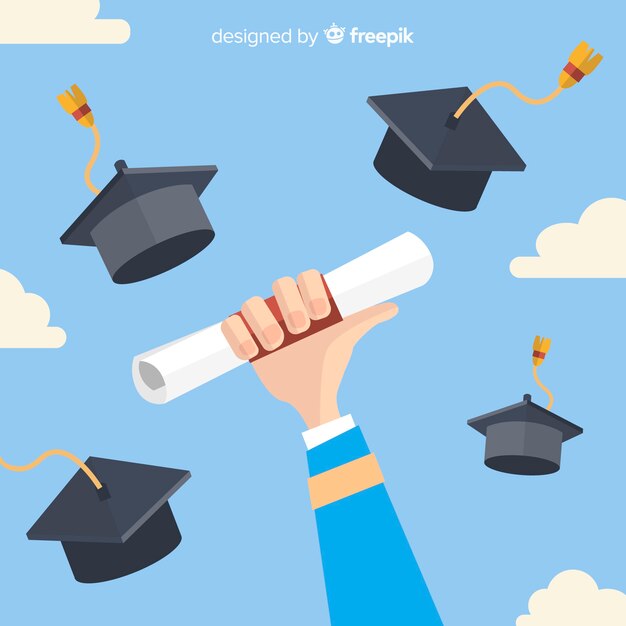 Graduation cap et diplôme avec design plat