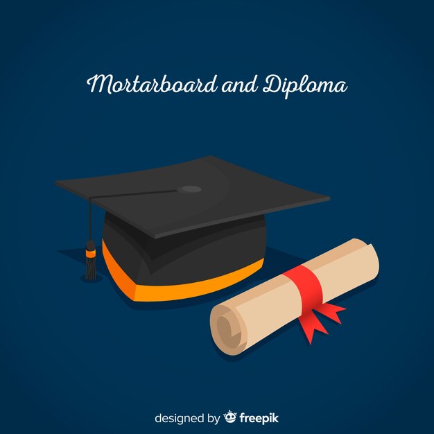 Graduation cap et diplôme avec design plat