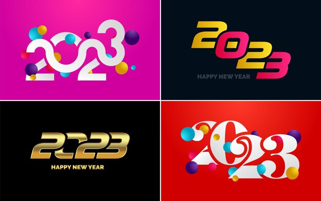 Grand ensemble 2023 Happy New Year logo noir texte design 20 23 modèle de conception de nombre Collection de symboles de 2023 Happy New Year Nouvel An Illustration vectorielle