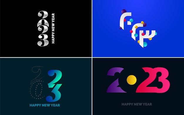 Grand ensemble 2023 Happy New Year logo noir texte design 20 23 modèle de conception de nombre Collection de symboles de 2023 Happy New Year Nouvel An Illustration vectorielle