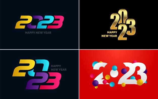 Grand ensemble 2023 Happy New Year logo noir texte design 20 23 modèle de conception de nombre Collection de symboles de 2023 Happy New Year Nouvel An Illustration vectorielle