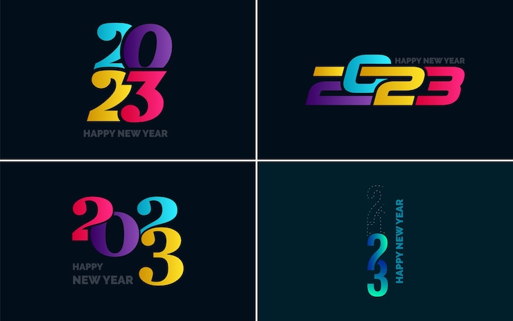 Vecteur gratuit grand ensemble 2023 happy new year logo noir texte design 20 23 modèle de conception de nombre collection de symboles de 2023 happy new year nouvel an illustration vectorielle