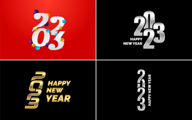 Grand Ensemble 2023 Happy New Year Logo Noir Texte Design 20 23 Modèle De Conception De Nombre Collection De Symboles De 2023 Happy New Year Nouvel An Illustration Vectorielle