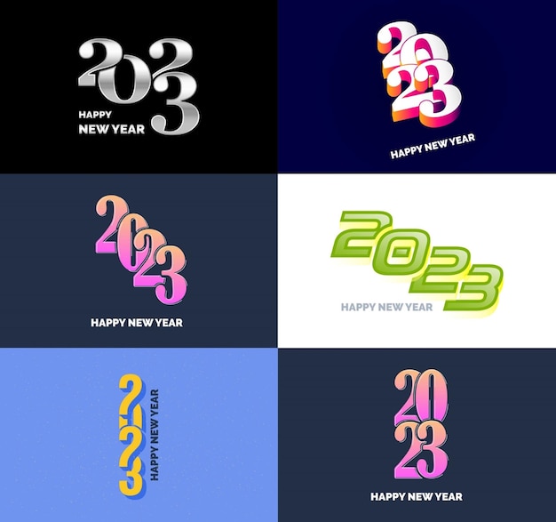 Grand Ensemble De 2023 Happy New Year Logo Texte Design 2023 Modèle De Conception De Nombre Vector New Year Illustration