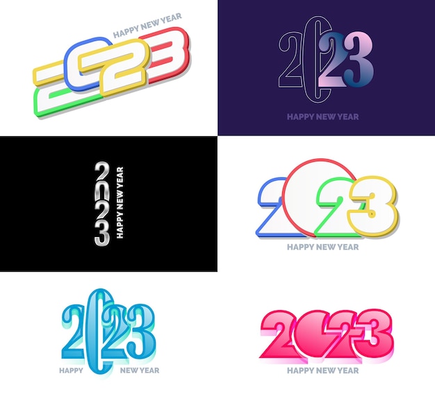 Grand ensemble de 2023 Happy New Year logo texte design 2023 modèle de conception de nombre Vector New Year Illustration