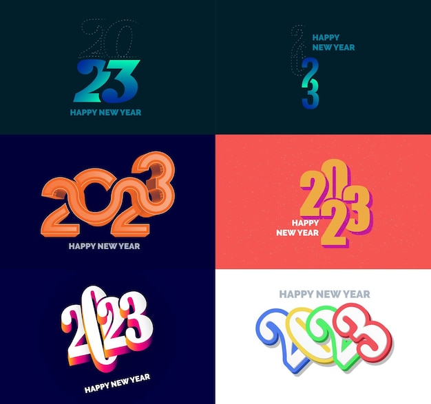 Grand ensemble de 2023 Happy New Year logo texte design 2023 modèle de conception de nombre Vector New Year Illustration