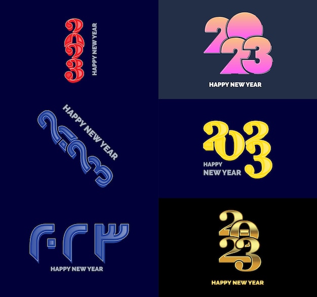 Grand Ensemble De 2023 Happy New Year Logo Texte Design 2023 Modèle De Conception De Nombre Vector New Year Illustration