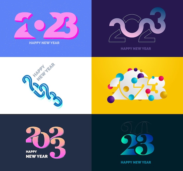 Vecteur gratuit grand ensemble de 2023 happy new year logo texte design 2023 modèle de conception de nombre vector new year illustration