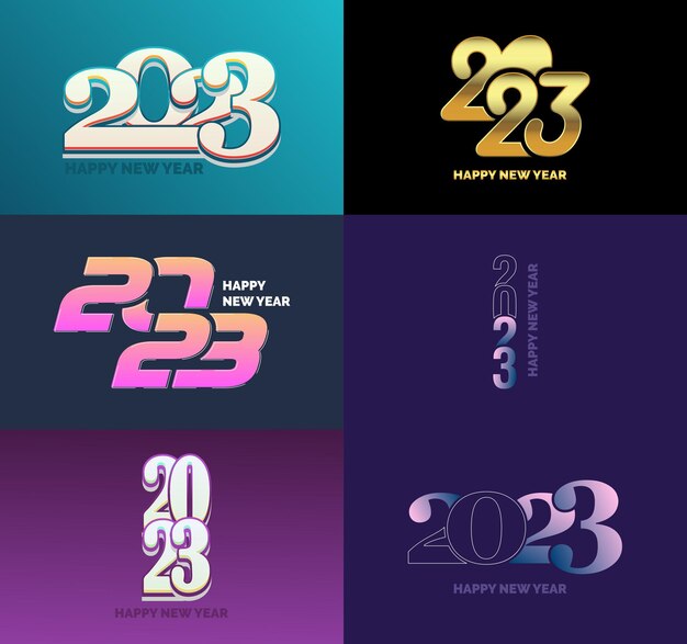 Grand ensemble de 2023 Happy New Year logo texte design 2023 modèle de conception de nombre Vector New Year Illustration