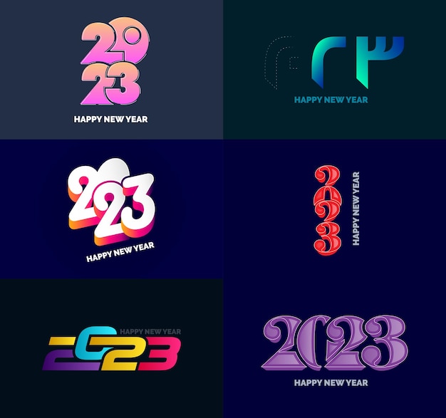 Grand ensemble de 2023 Happy New Year logo texte design 2023 modèle de conception de nombre Vector New Year Illustration