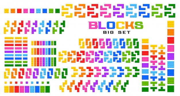 Vecteur gratuit grand ensemble de blocs jouet en plusieurs couleurs