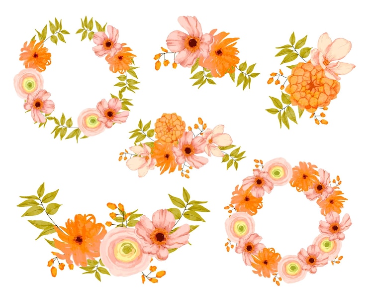 Vecteur gratuit grand ensemble botanique de fleurs sauvages ensemble de pièces séparées et réunies pour un beau bouquet de fleurs dans le style des couleurs de l'eau sur illustration vectorielle plane fond blanc