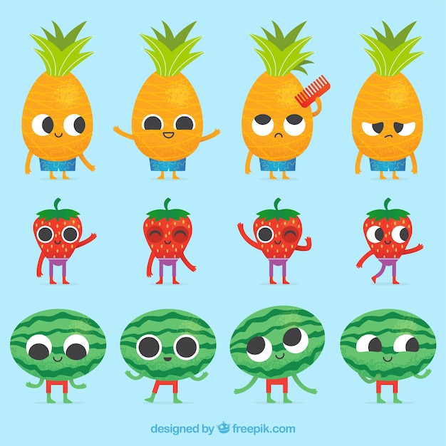 Vecteur gratuit grand ensemble de personnages expressifs de fruits