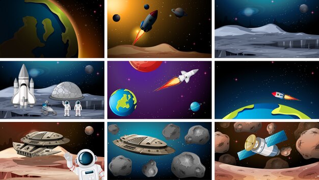 Grand ensemble de scènes de l'espace