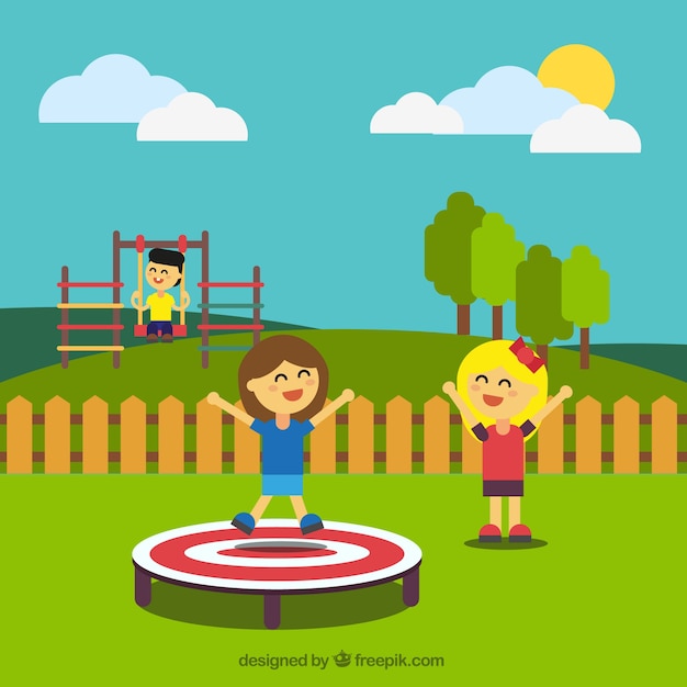 Vecteur gratuit grand fond d'enfants heureux de jouer en plein air