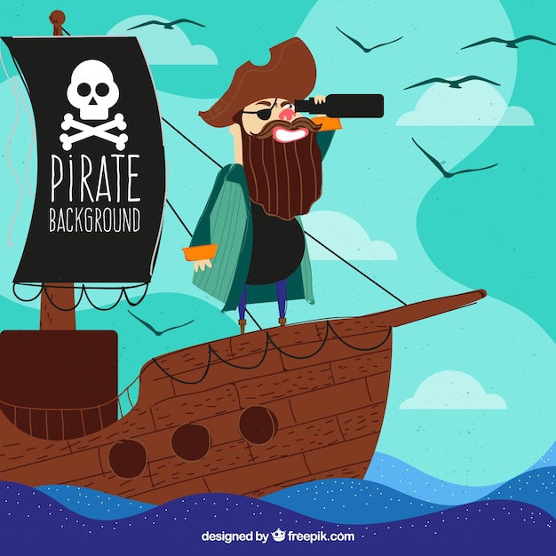 Vecteur gratuit grand fond de pirate avec spyglass