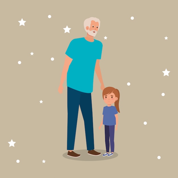 Vecteur gratuit grand-père avec le personnage d'avatar de petite-fille