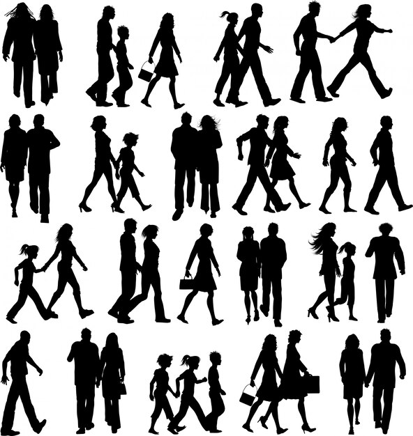 Grande collection de silhouettes de gens qui marchent