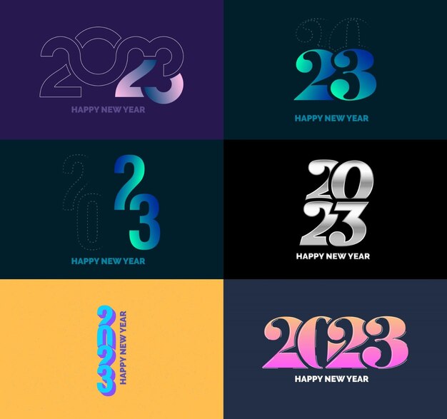 Grande collection de symboles de bonne année 2023 Couverture du journal d'entreprise pour 2023 avec souhaits Illustration vectorielle du nouvel an