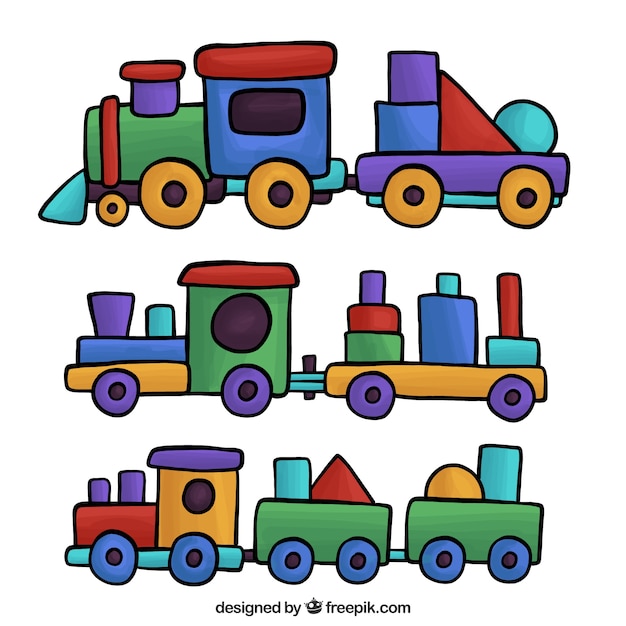 Vecteur gratuit grande collection de trains de jouets colorés