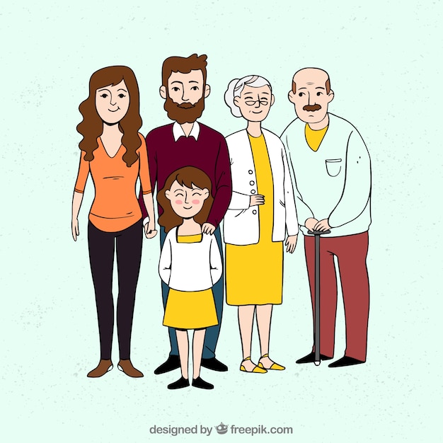 Grande Famille Heureuse Avec Style Dessiné à La Main