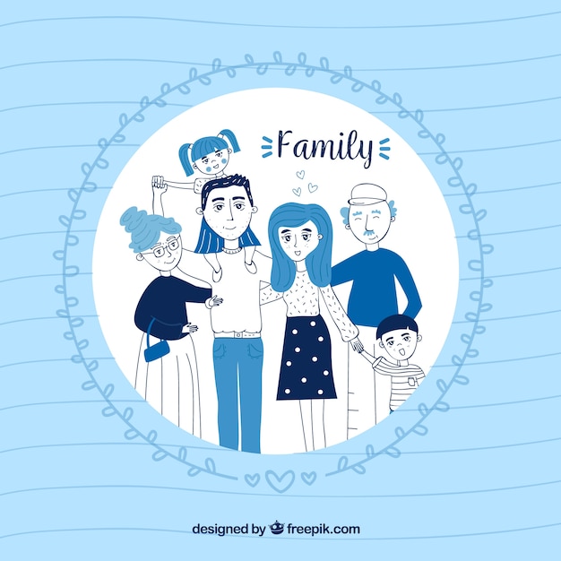 Vecteur gratuit grande famille heureuse avec style dessiné à la main