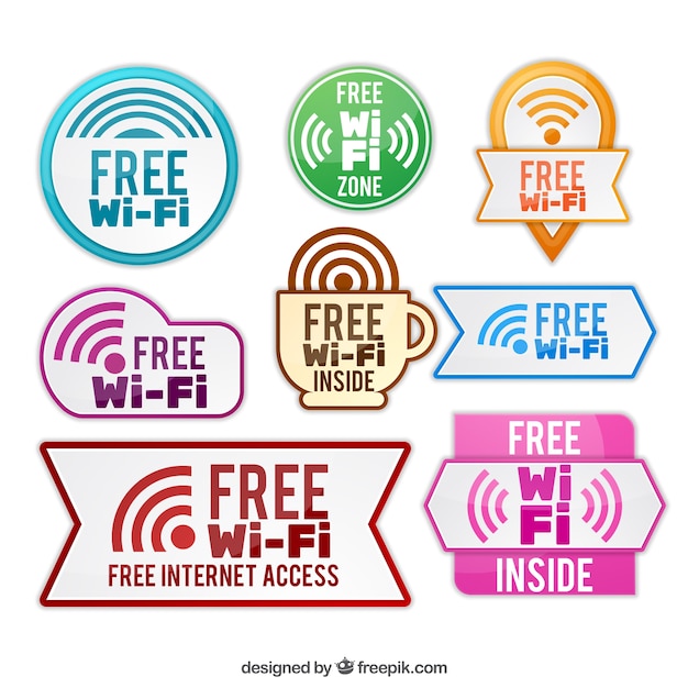 Vecteur gratuit grande sélection d'autocollants wifi colorés