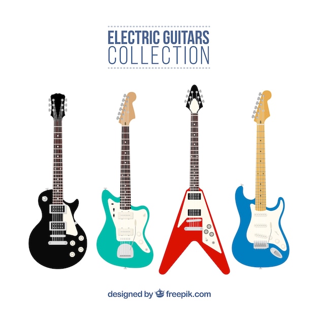 Vecteur gratuit une grande sélection de guitares électriques dans un design plat