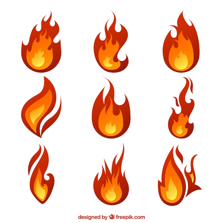 Vecteur gratuit grandes flammes avec des conceptions différentes