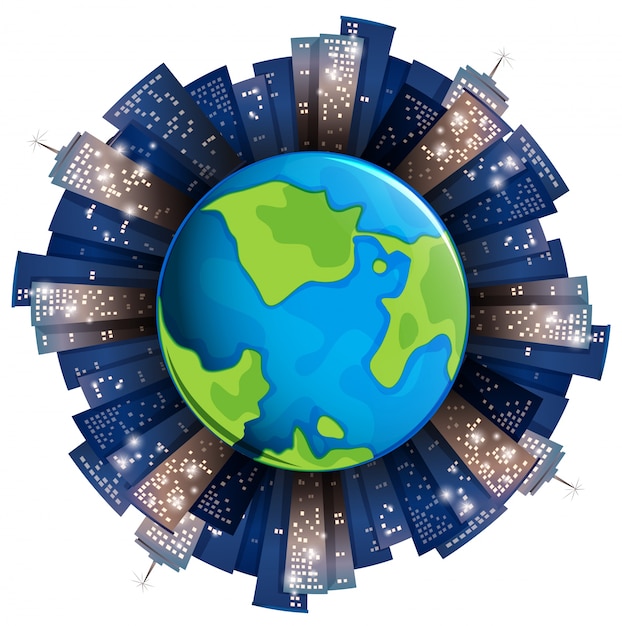 Vecteur gratuit grands bâtiments autour de la terre