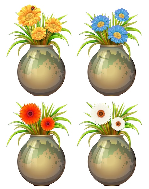 Vecteur gratuit grands pots de fleurs