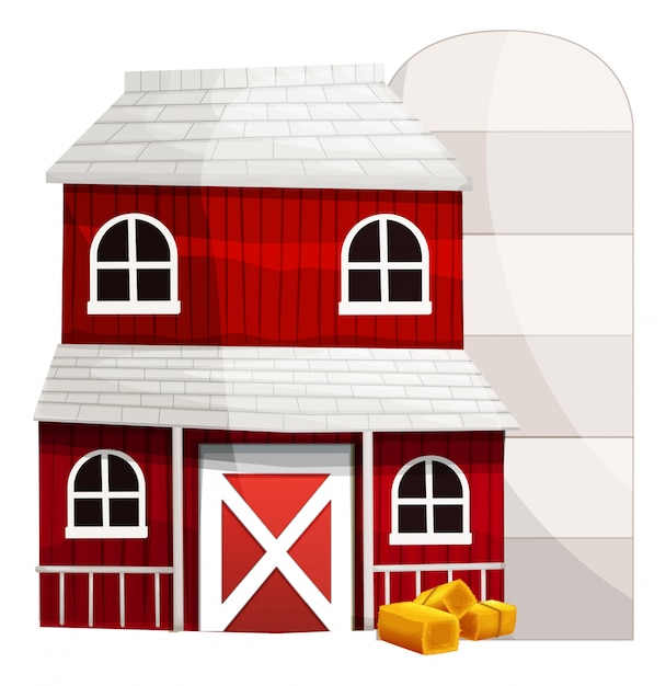 Vecteur gratuit grange rouge et silo blanc