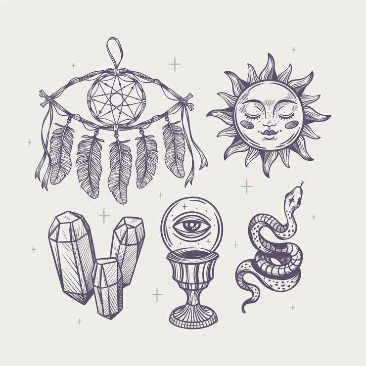 Vecteur gratuit gravure collection d'éléments boho dessinés à la main