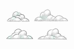 Vecteur gratuit gravure collection de nuages dessinés à la main