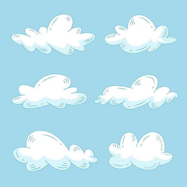 Vecteur gratuit gravure collection de nuages dessinés à la main